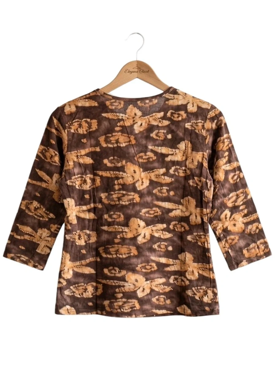 Top met 3/4 mouwen bruin met print en pailletten – Maat L 40 – Zeer goede staat – photo 4